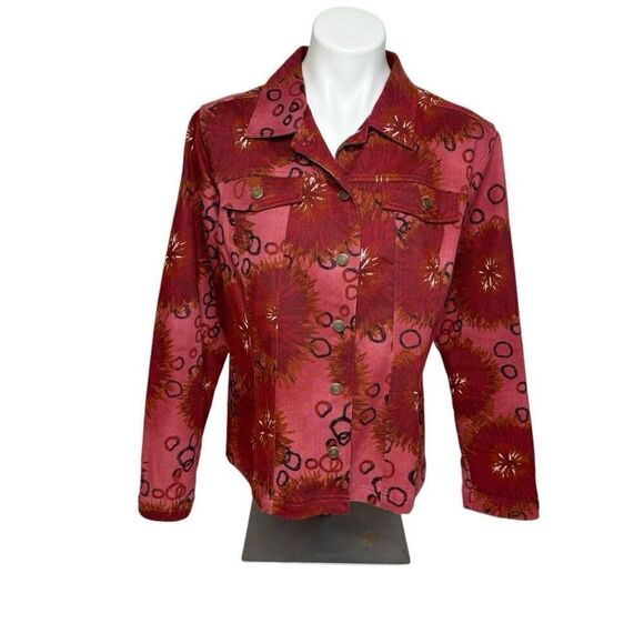 French Laundry burgundy print denim jacket size L - Picture 1 of 13